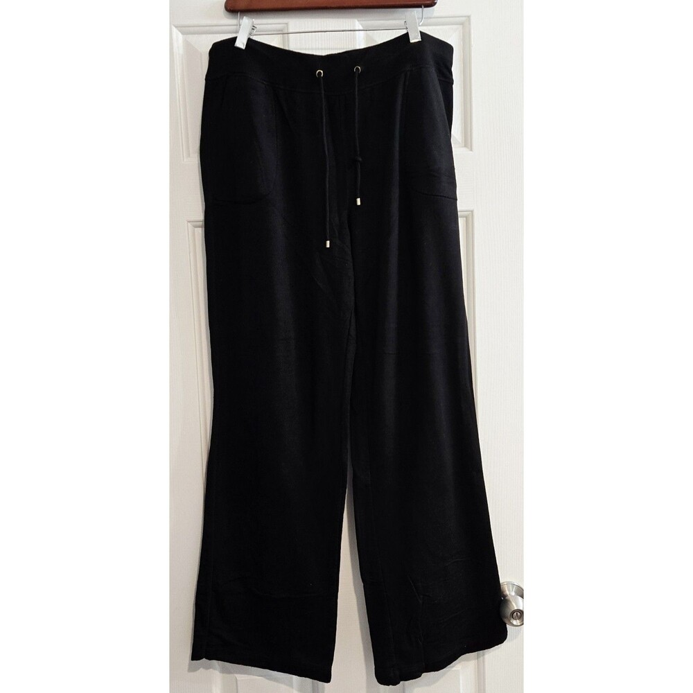 Chicos Zenergy Size 2 (Large) Black Wide Leg Pants Knit Drawstring Lounge Cozy